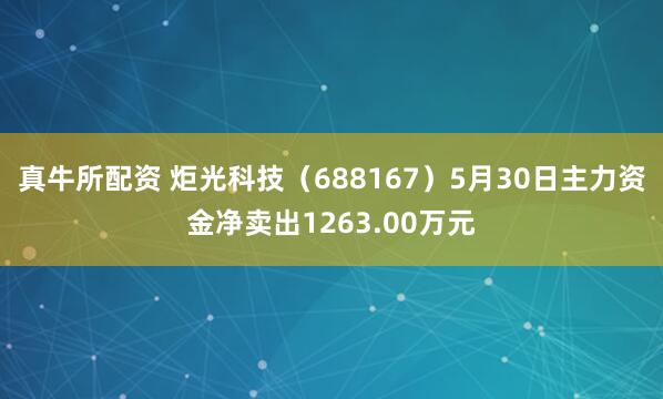真牛所配资 炬光科技（688167）5月30日主力资金净卖出1263.00万元