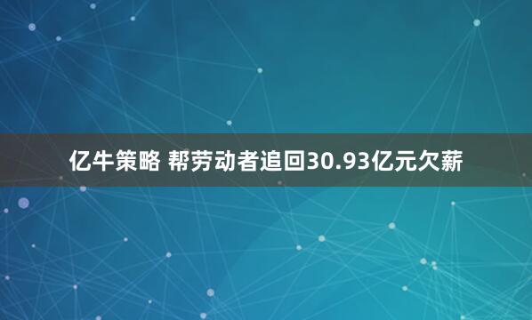 亿牛策略 帮劳动者追回30.93亿元欠薪